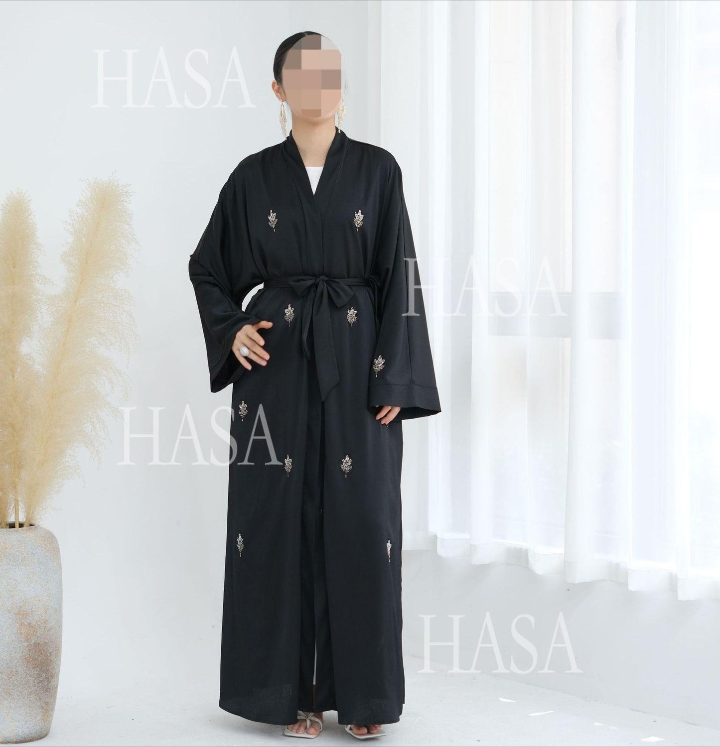 LM6624 Abaya Cardigan with Beaded Lace-up