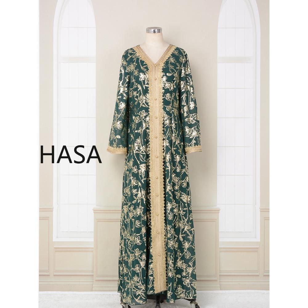 LM1249 Elegant Floral Abaya with Golden Detailing