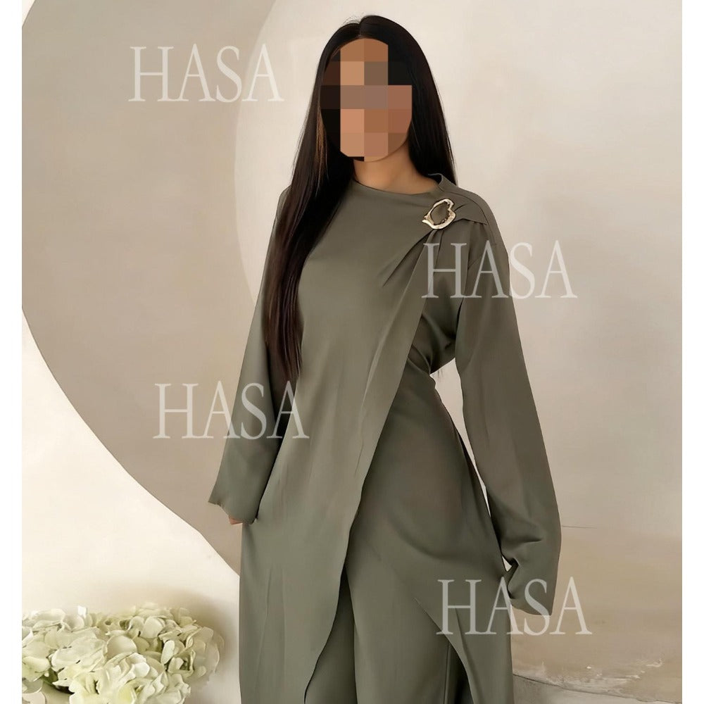 LM6605 Stylish asymmetrical two-piece set (with optional headscarf)