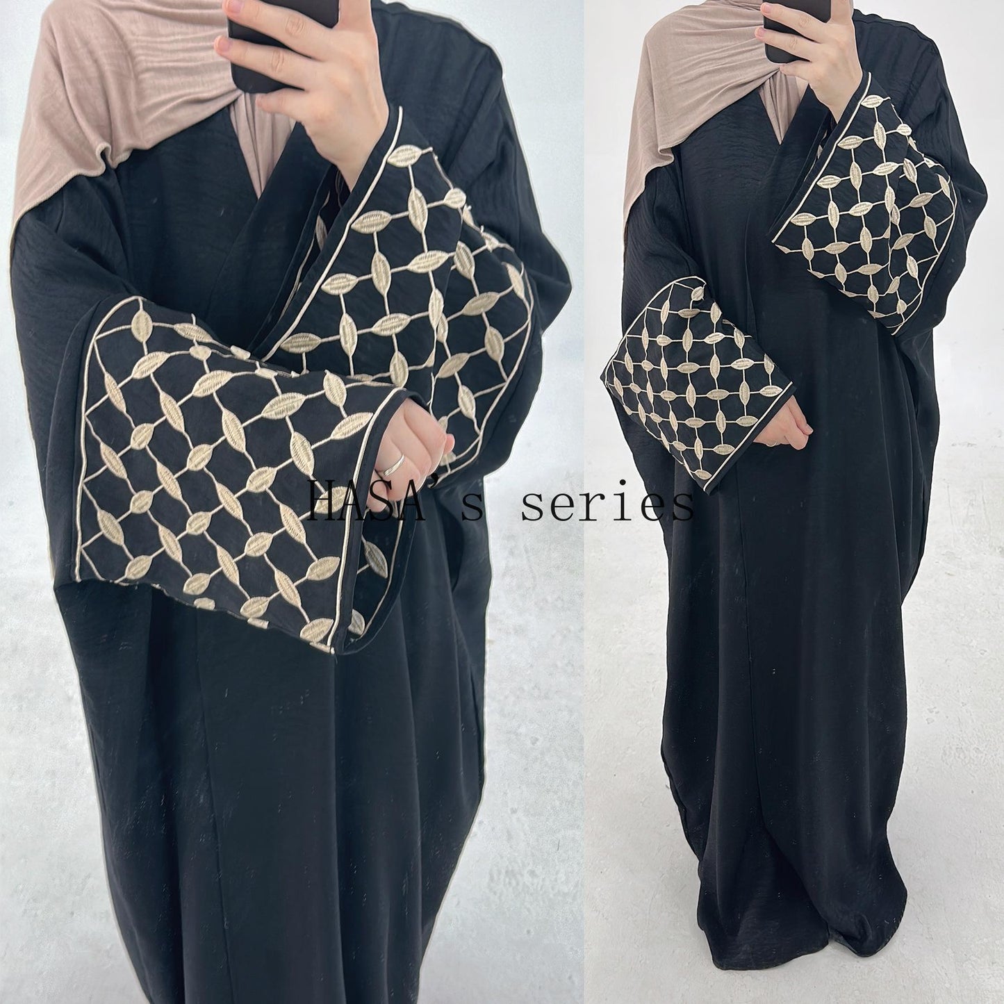 LUMAYA4840 Elegant long robe with geometric embroidery, a simple and traditional style dress.