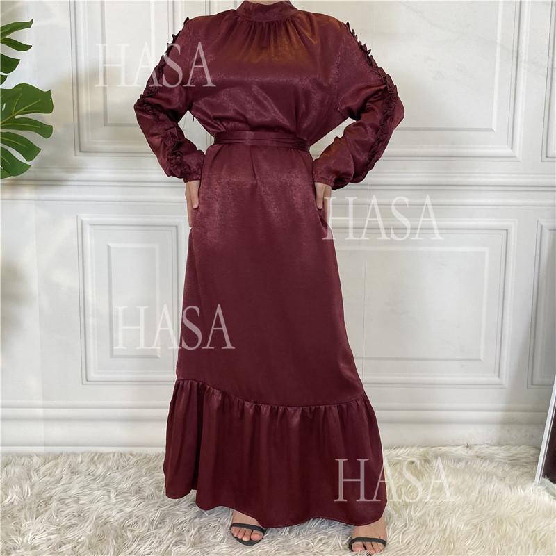 LM6591 Solid Color Turtleneck Long Sleeve Dress with Pleated Waistband