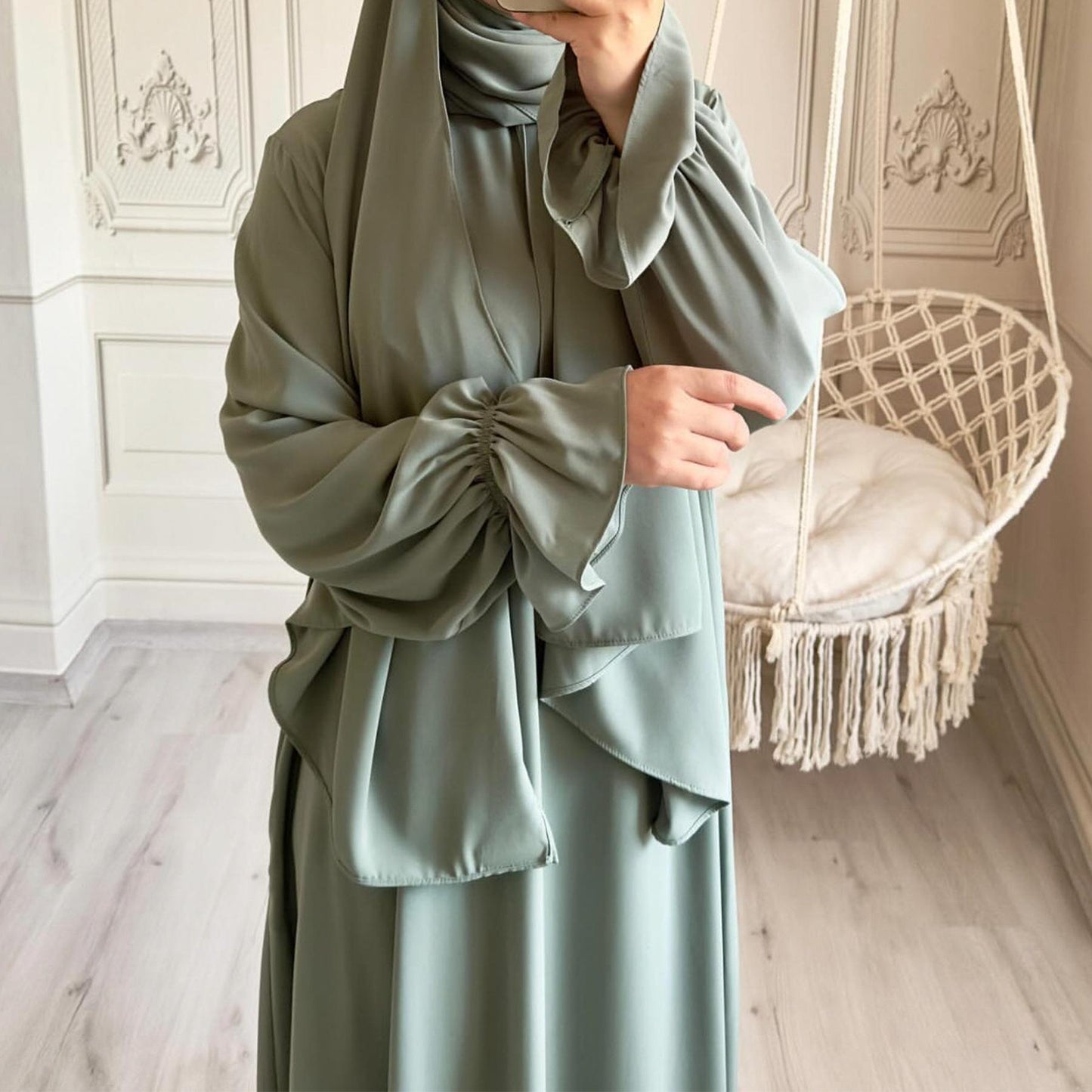 LUMAYA LM1173 Solid Color Hooded Abaya with Side Pocket