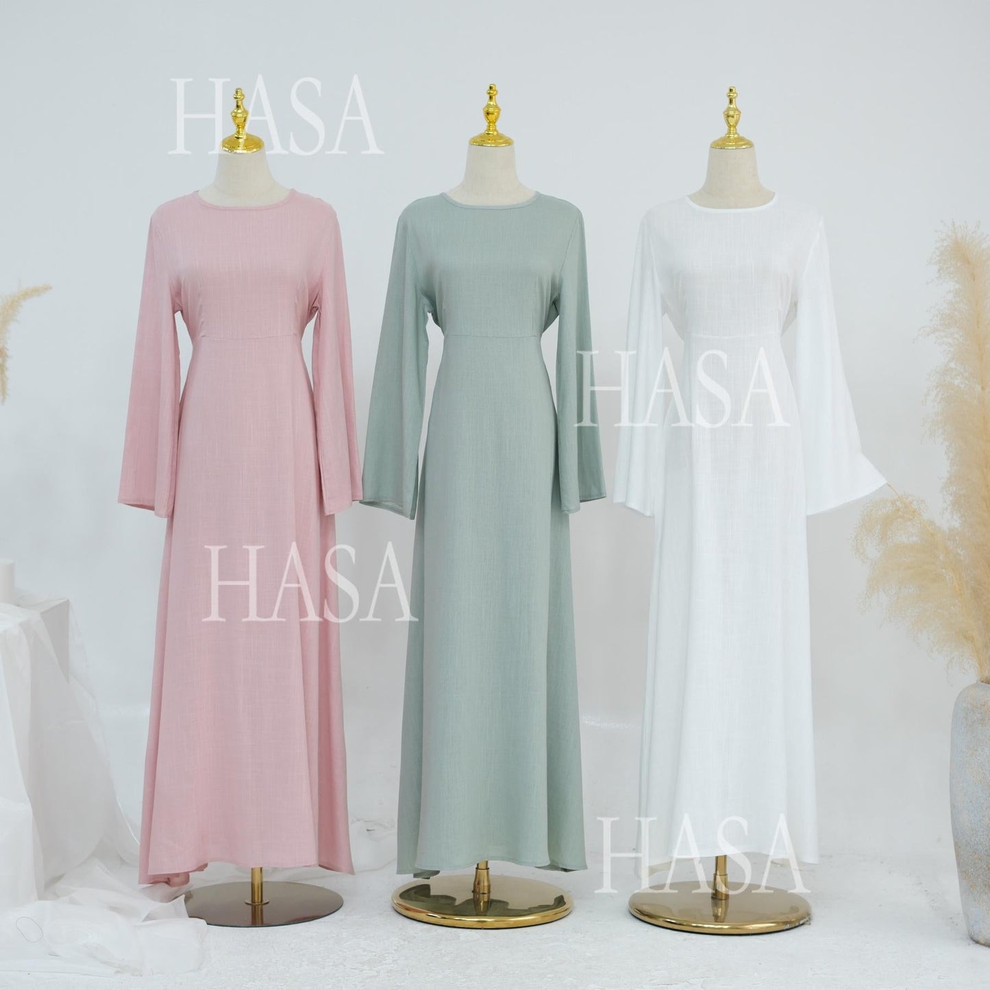 LUMAYA6494 Simple Solid Color Linen Bamboo Dress | Lace-Up Design