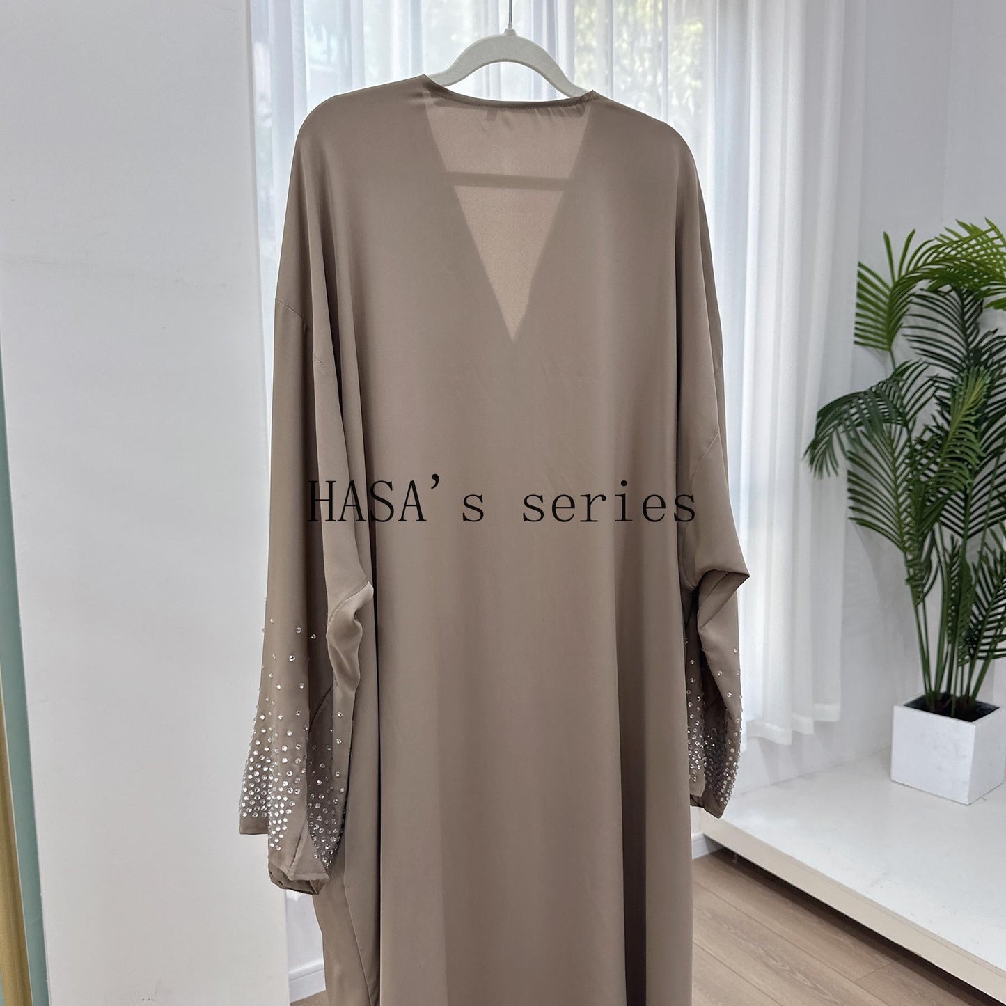 LUMAYA4837 Simple and Elegant Two-piece Set: A Cardigan and A Long Dress with Rhinestone Details on The Cuffs.