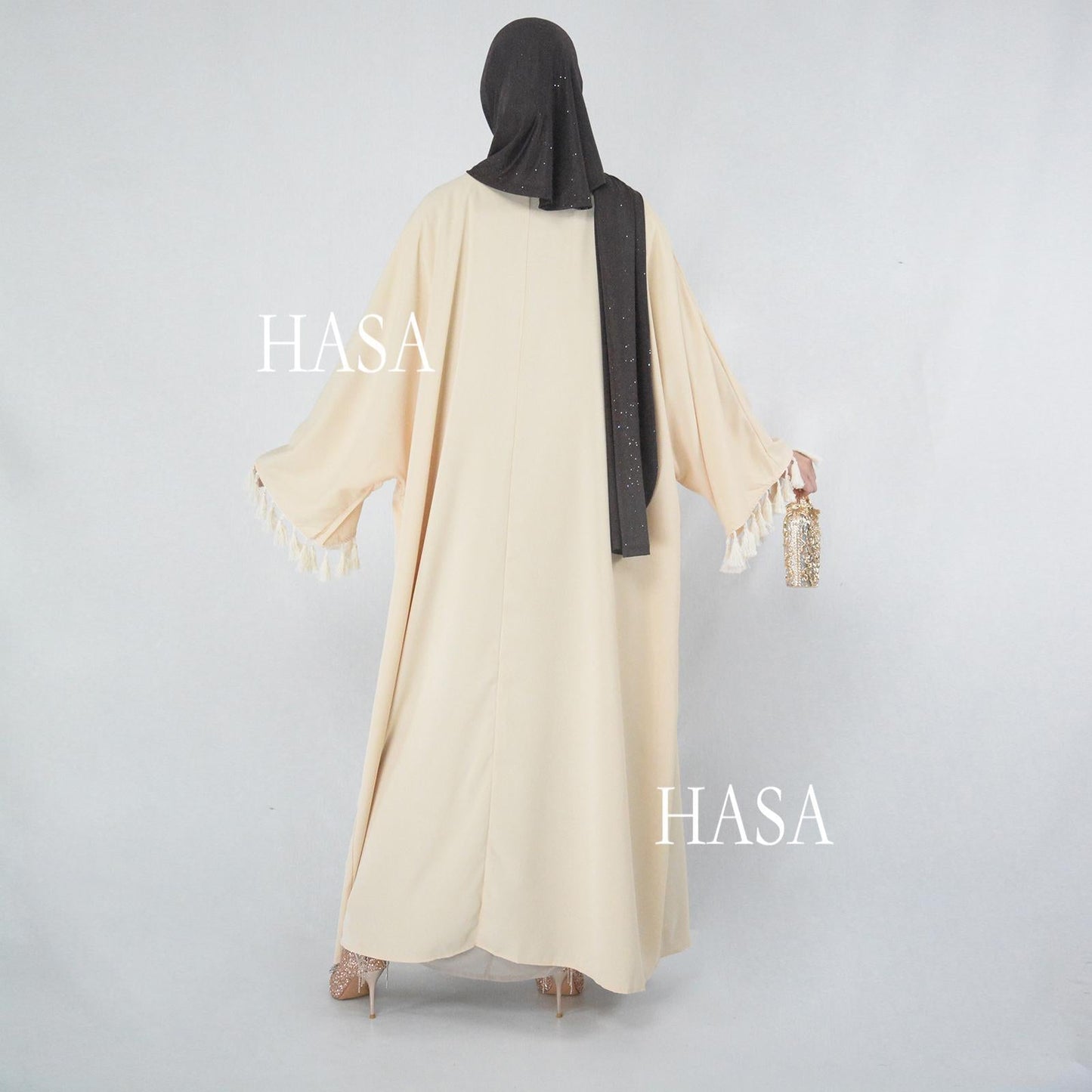 LUMAYA6326 Soft Drape Summer Cover-Up with Tassel Trim Sleeves