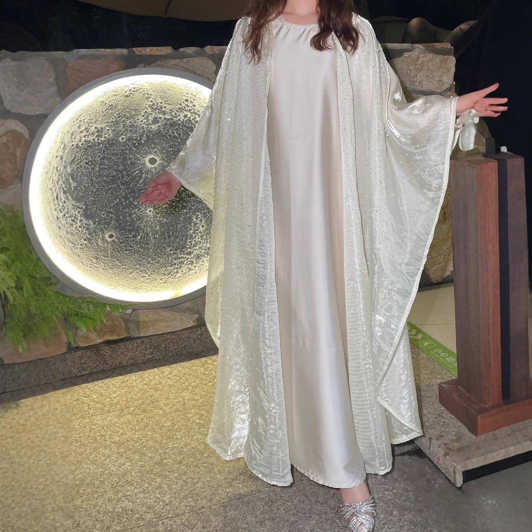 LUMAYA6540 Elegant Rhinestone Abaya Two-Piece Set with Outer Cape