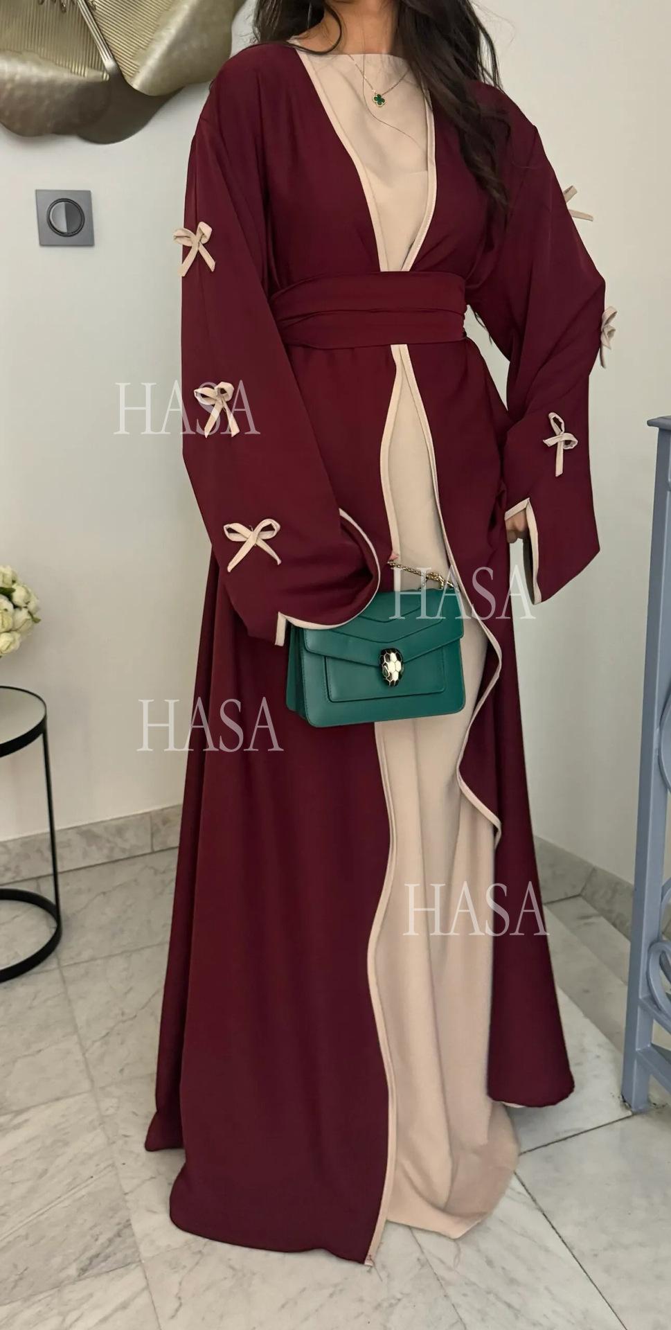 LUMAYA5862 Elegant Wavy-edge Bow Robe (with Belt) for A Feminine Look