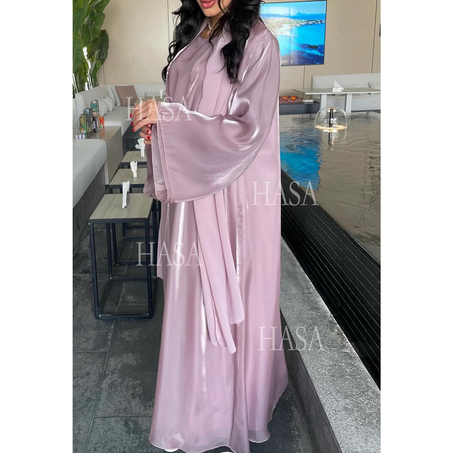 LM6579 Women's Purple Organza Two-Piece Robe (Long Skirt + Jacket)