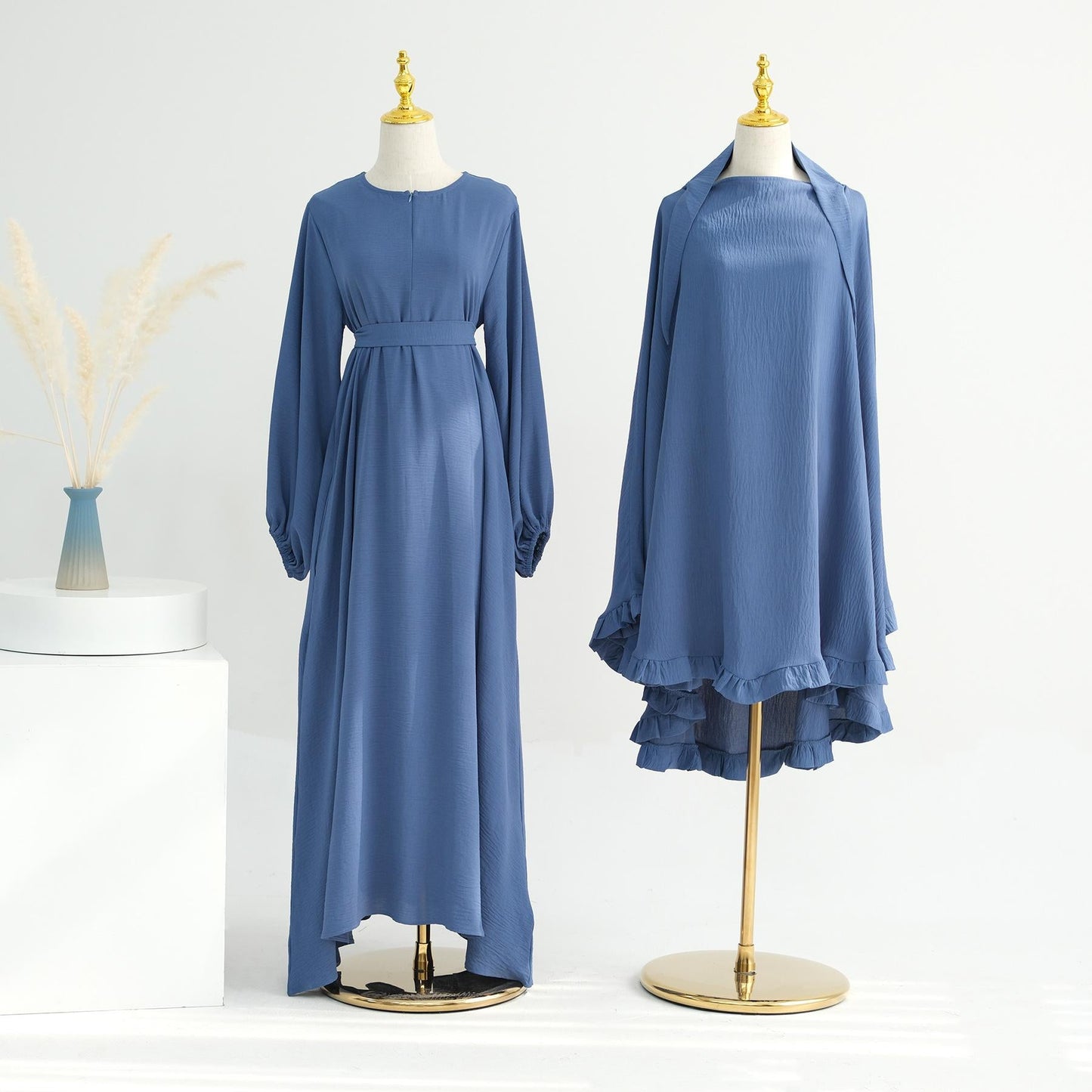 LUMAYA LM1176 2pcs Set Front Zipper and Pocket Abaya with Khimar