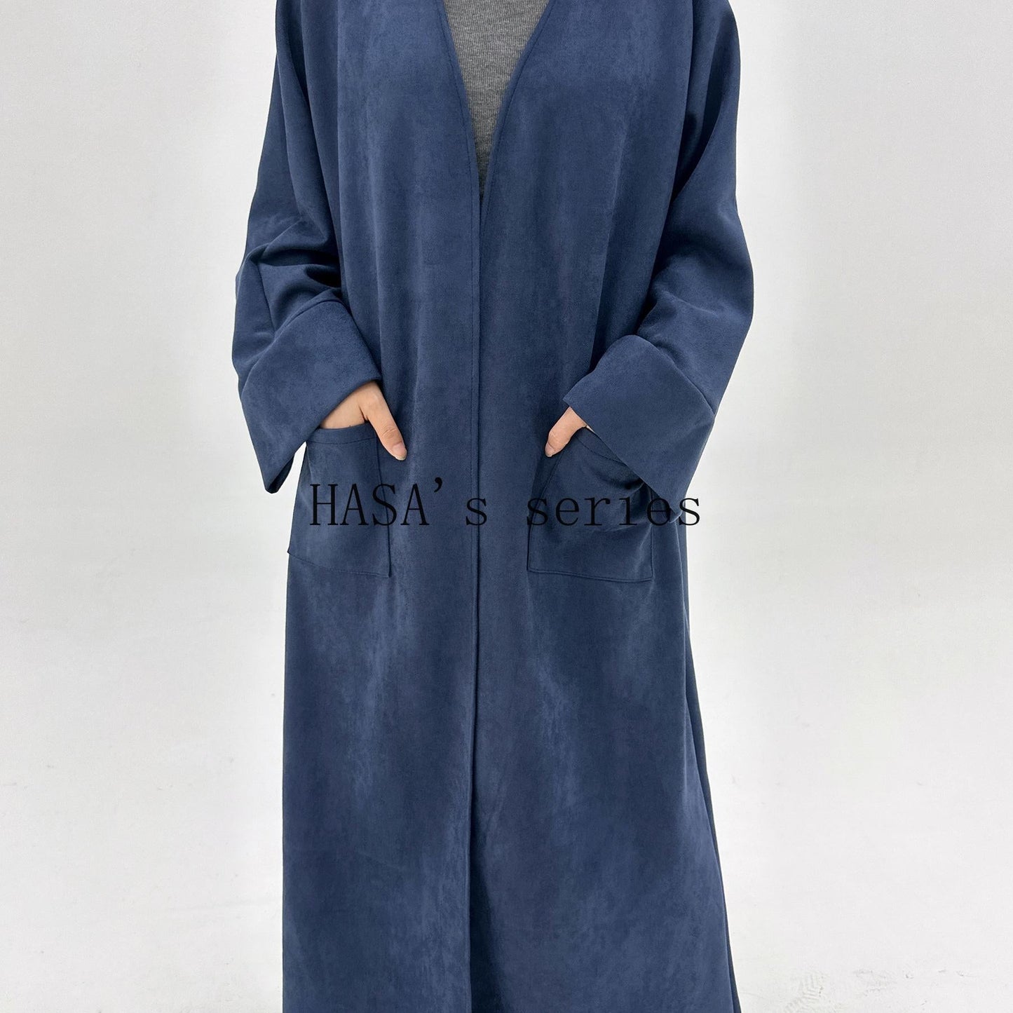LUMAYA5148 Suede-textured, Simple Cardigan-style Long Robe, A Loose and Comfortable Dress for Autumn and Winter.