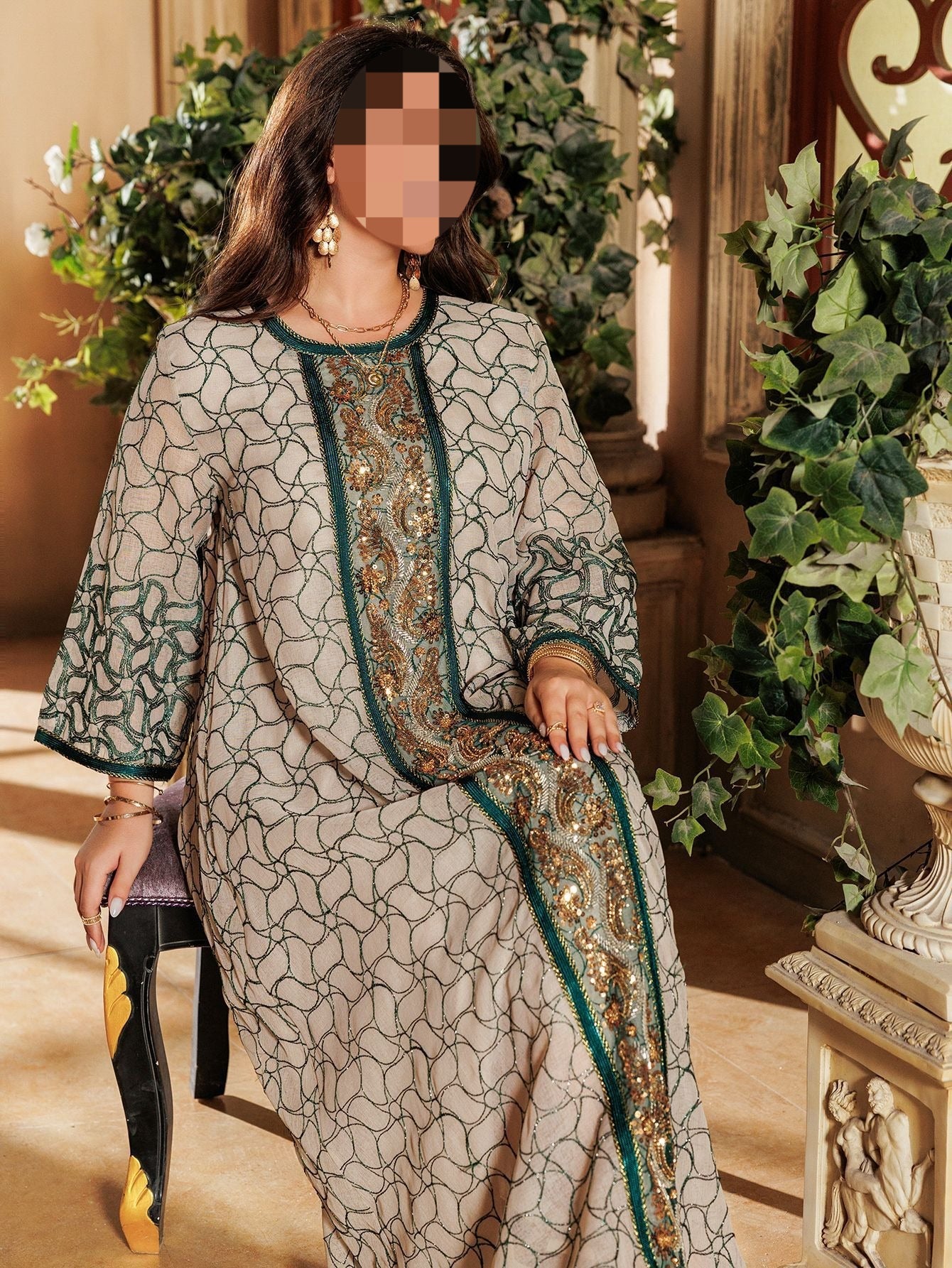 LM6668 A Simple and Elegant Long Dress Adorned with Mesh Embroidery.