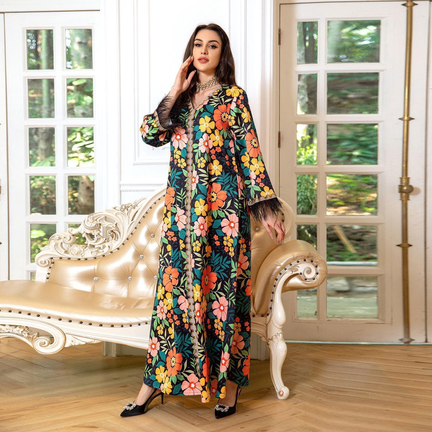 LUMAYA LUMAYA1078 Printed Diamond Camel LMir Dress