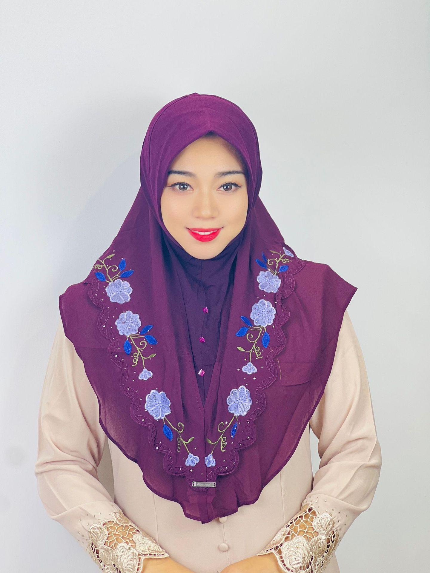 LUMAYA LM1105 Double Layered Floral Embroidered Lace Headscarf for Women