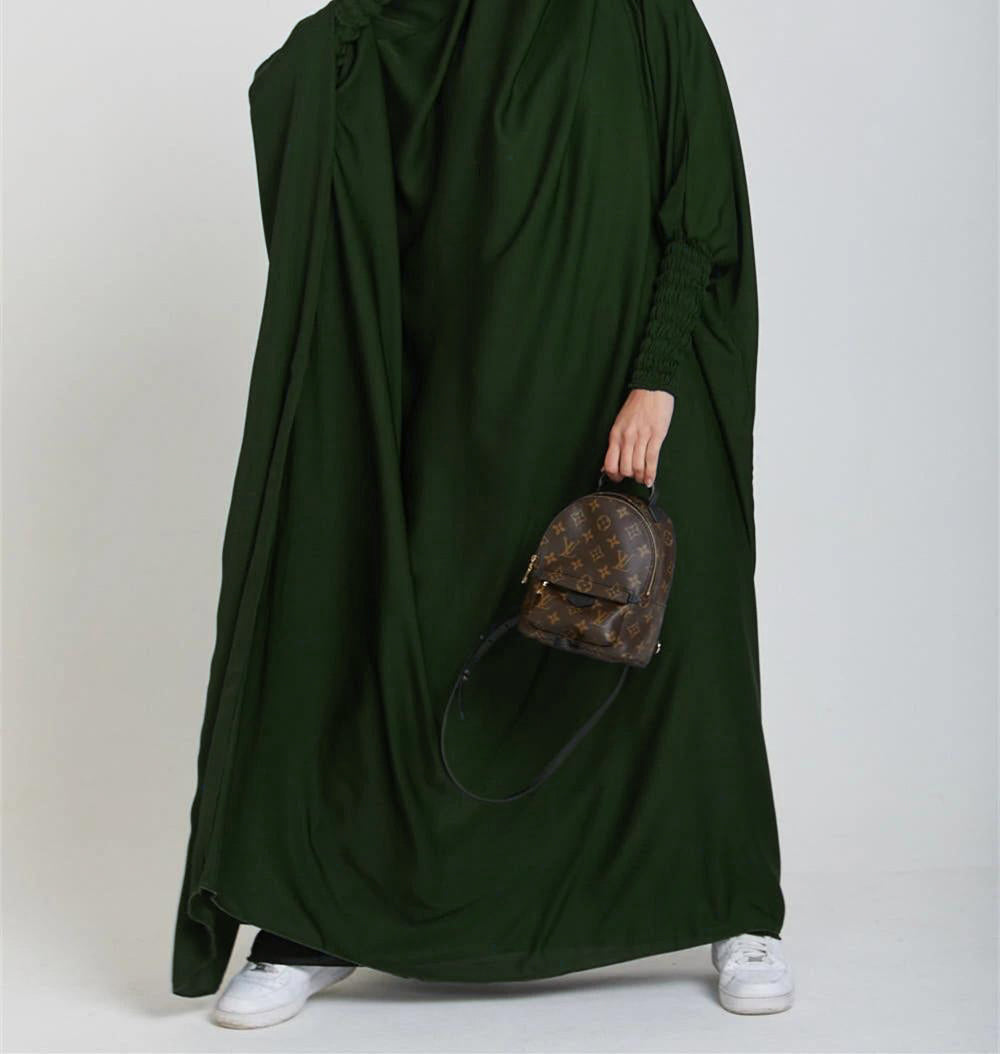 HAYA10067  Muslim Solid colour Mukena  Prayer jilbab with soft Fabric and Features elasticated cuffs and attachable Instant Hijab