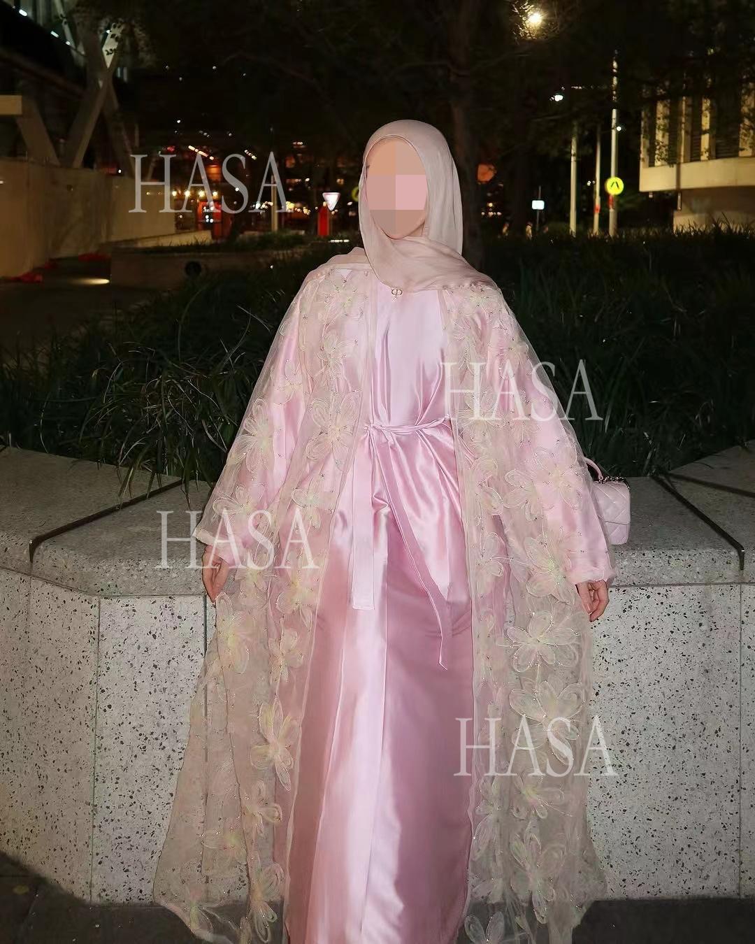 HA6516 Two-piece Maxi Dress with Embroidered Cardigan. Headscarf Not Included.