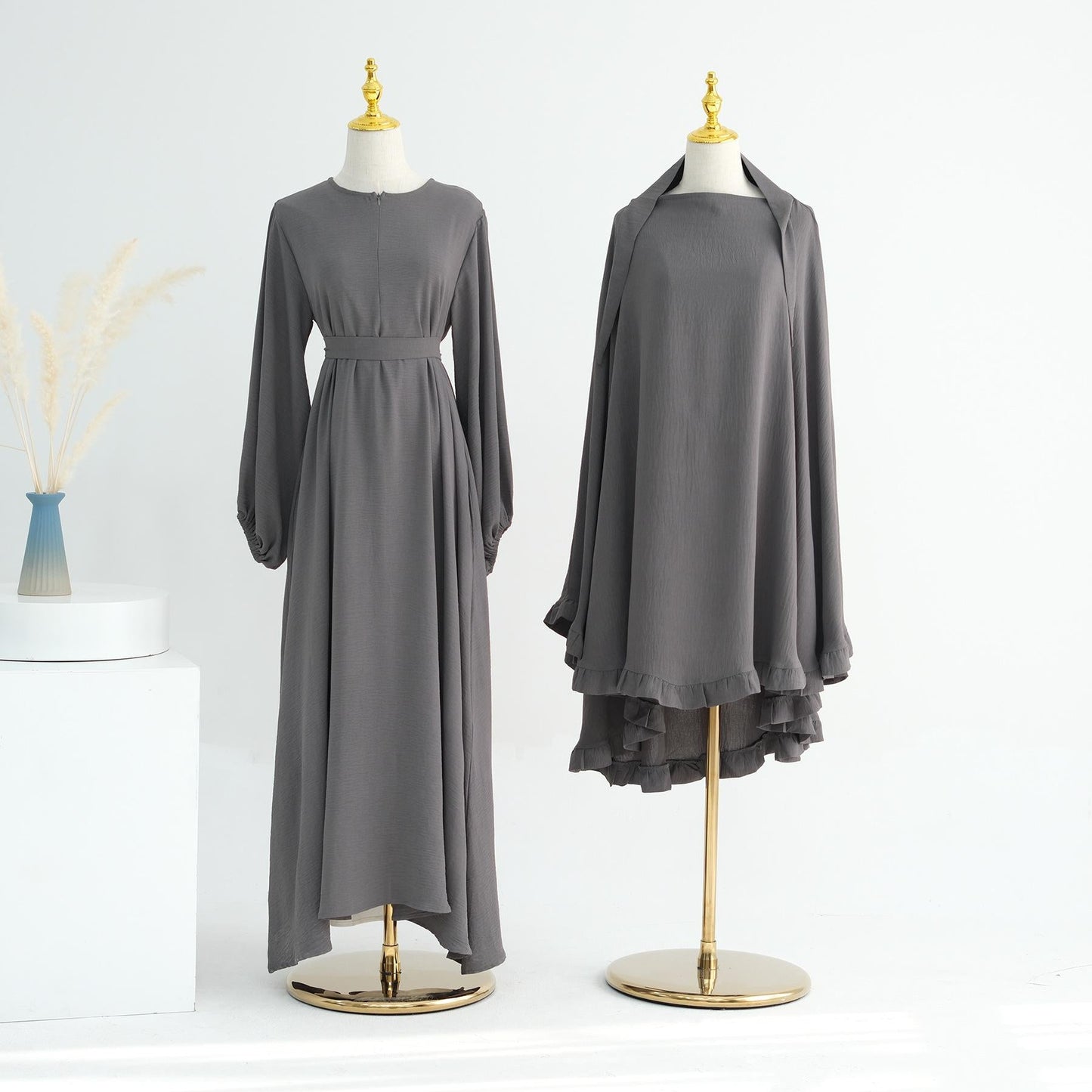 LUMAYA LM1176 2pcs Set Front Zipper and Pocket Abaya with Khimar
