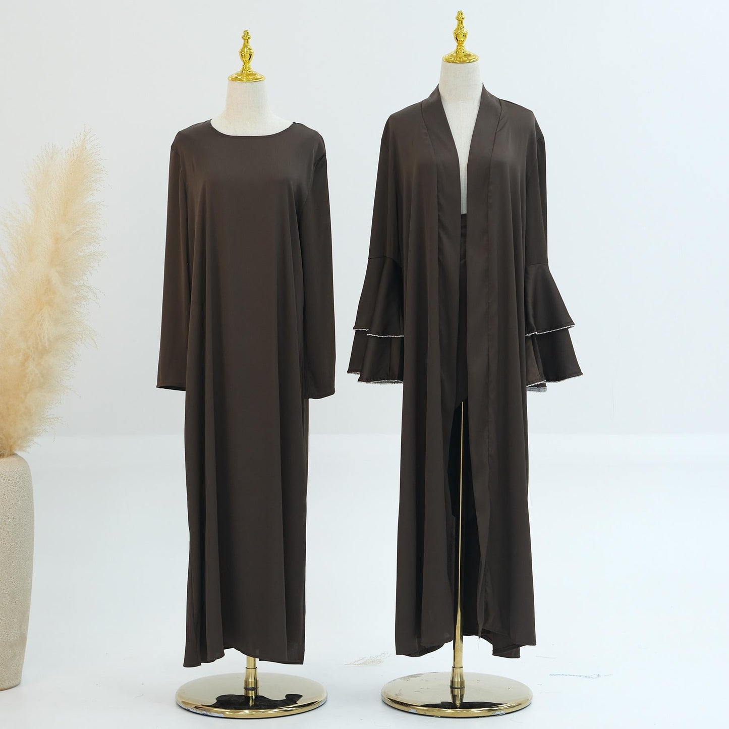 LUMAYA LM1188 3pcs Set Satin Cardigan+Inner Dress+Special Belt