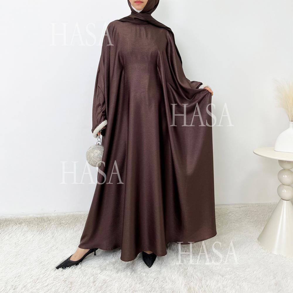 LUMAYA6496 Simple and Elegant Bat Sleeve Beaded Robe Dress (headscarf Not Included)
