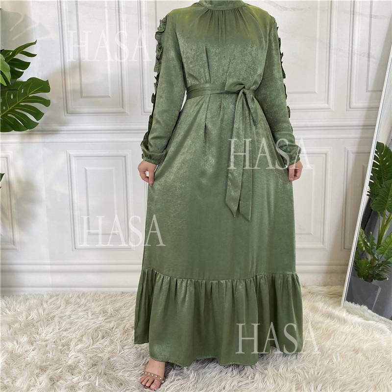 LM6591 Solid Color Turtleneck Long Sleeve Dress with Pleated Waistband