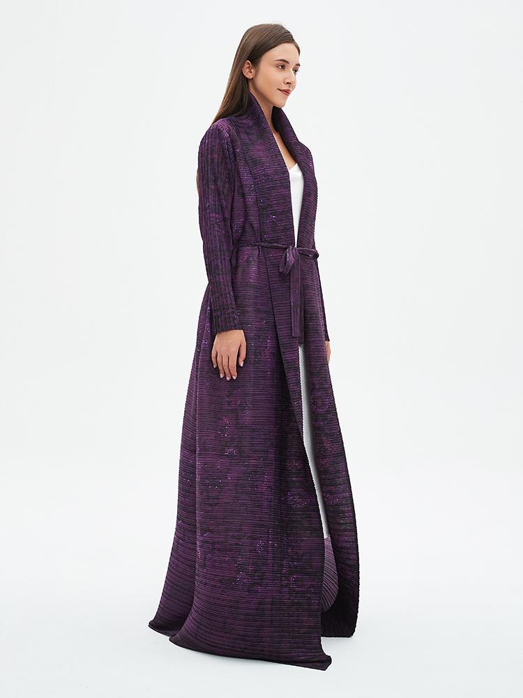 LUMAYA6712 Regal Amethyst , Belted Purple Abaya with Subtle Sparkle