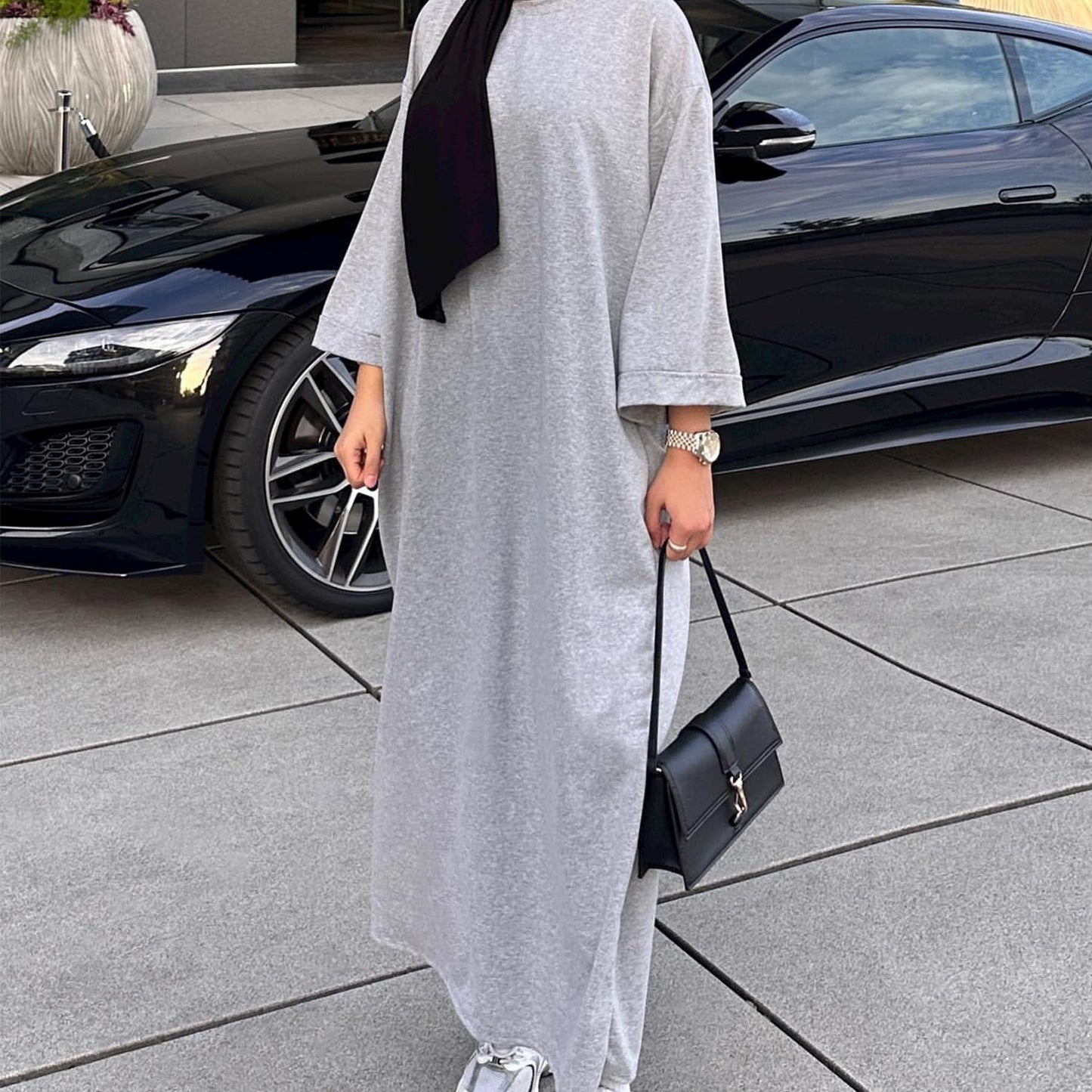 LUMAYA LUMAYA1089 Solid Color Hoodie Dress