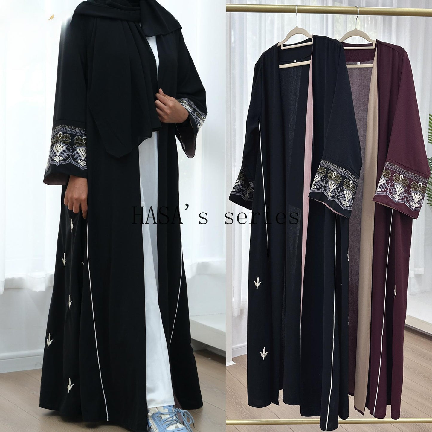 LUMAYA4849 Exquisite Embroidered Open-front Long Robe