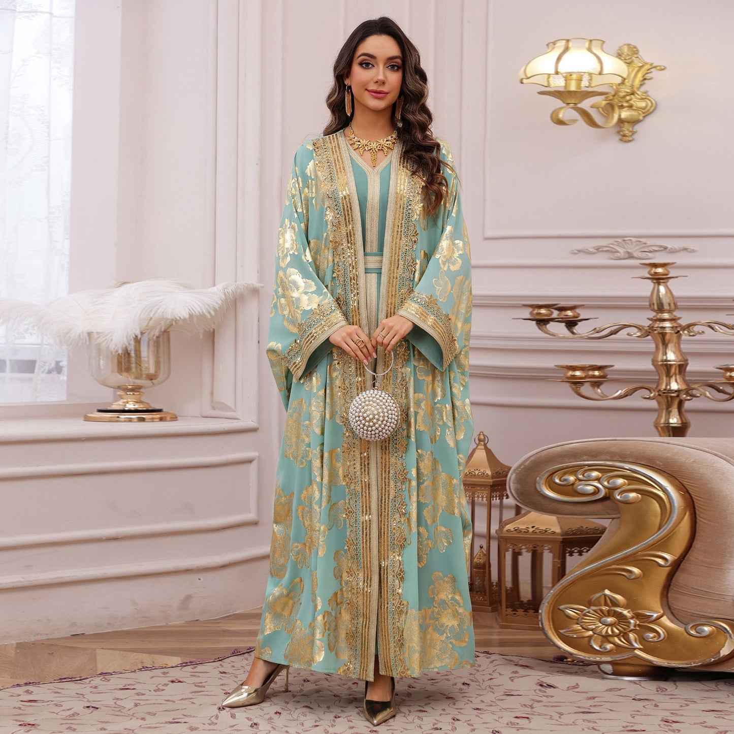 LM6643 Two-piece robe dress with gold foil stamping