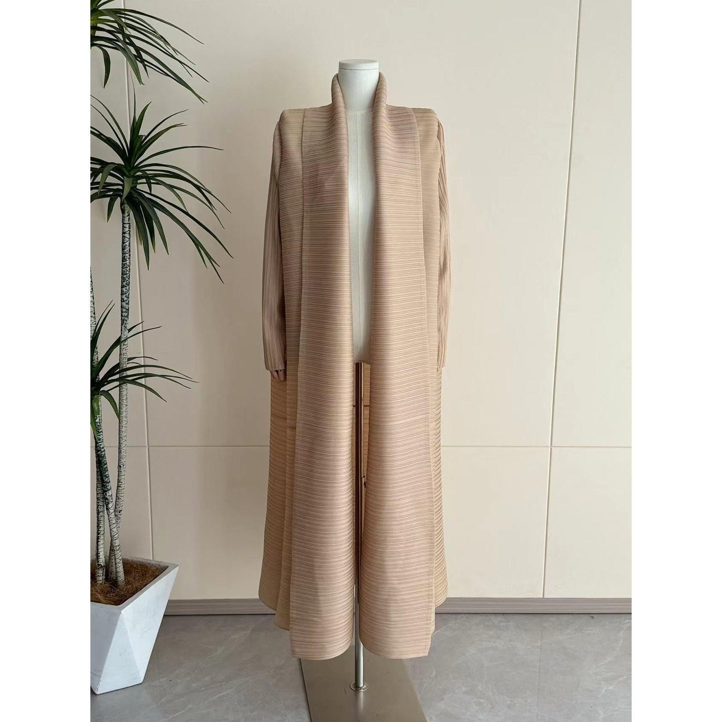 LUMAYA6729 Chocolate Crinkle | Brown Textured Open Abaya