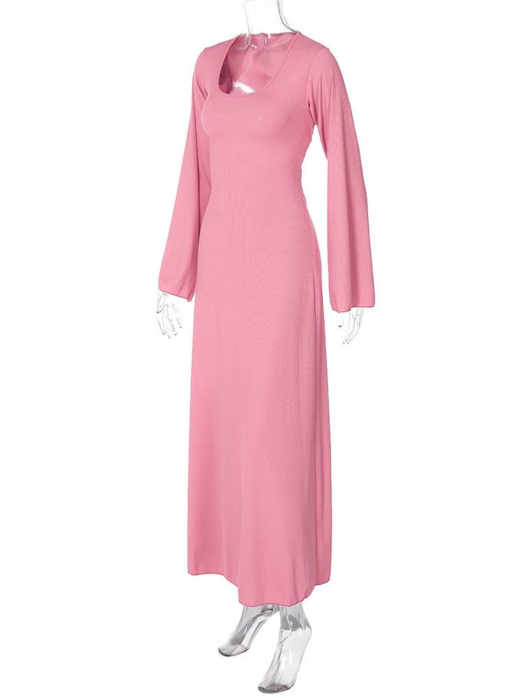 LUMAYA LUMAYA0676 Flared Long Sleeved High Waist Maxi Skirt with Lace-up Back