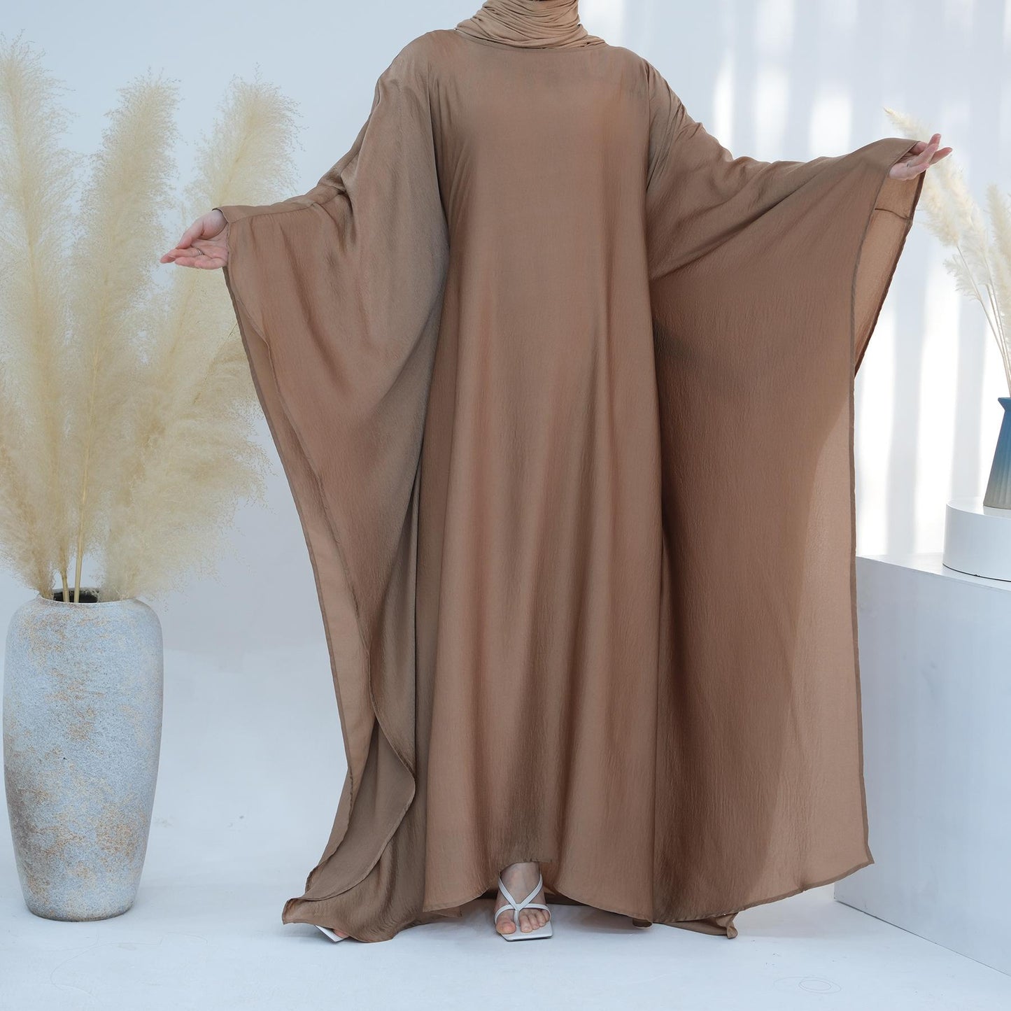 LUMAYA LM1174 Waist Raging Bat Sleeves Dress Crepe Kaftan