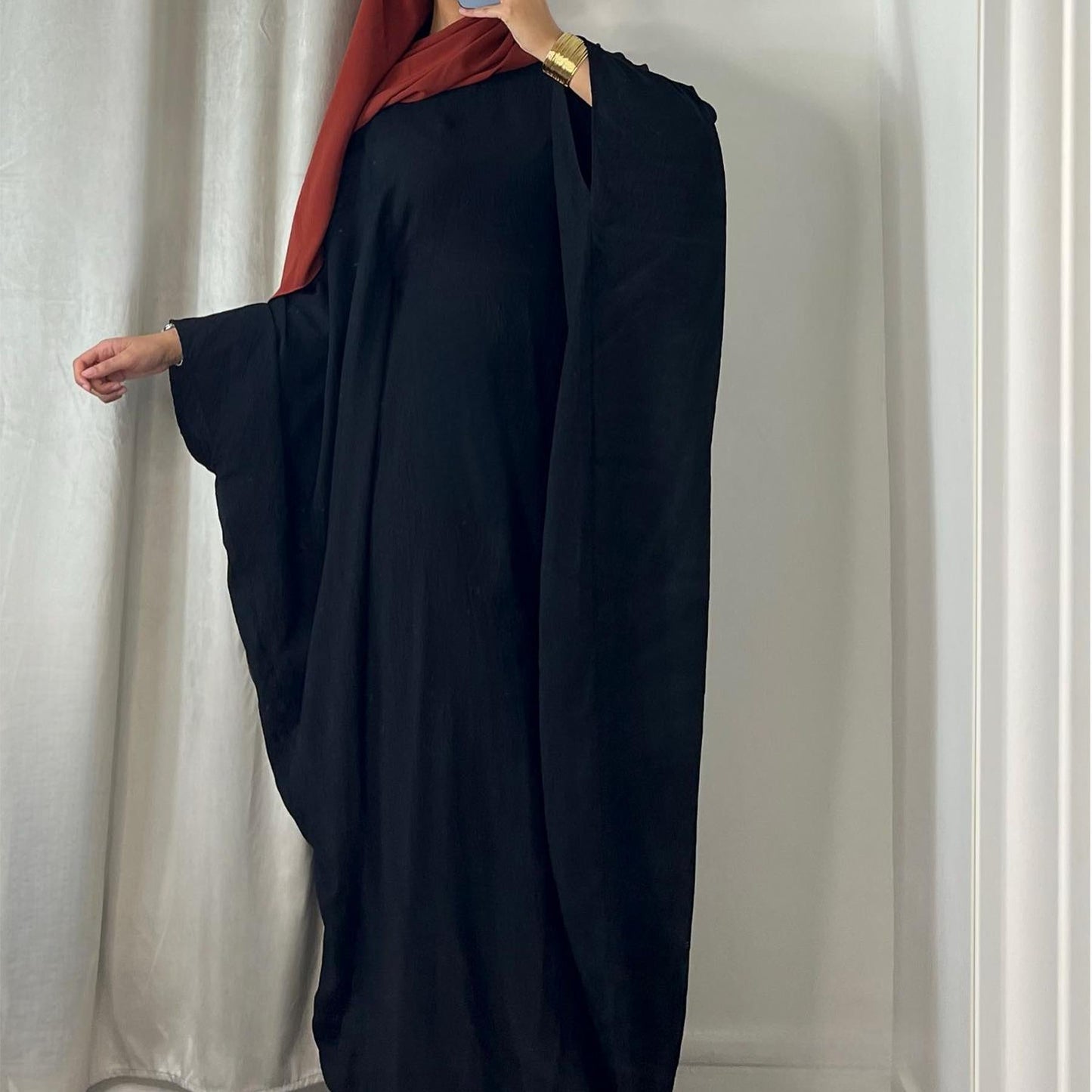 LUMAYA LUMAYA0997 Crepe Kaftan with Built-in Belt Waist Bat Sleeves Dress