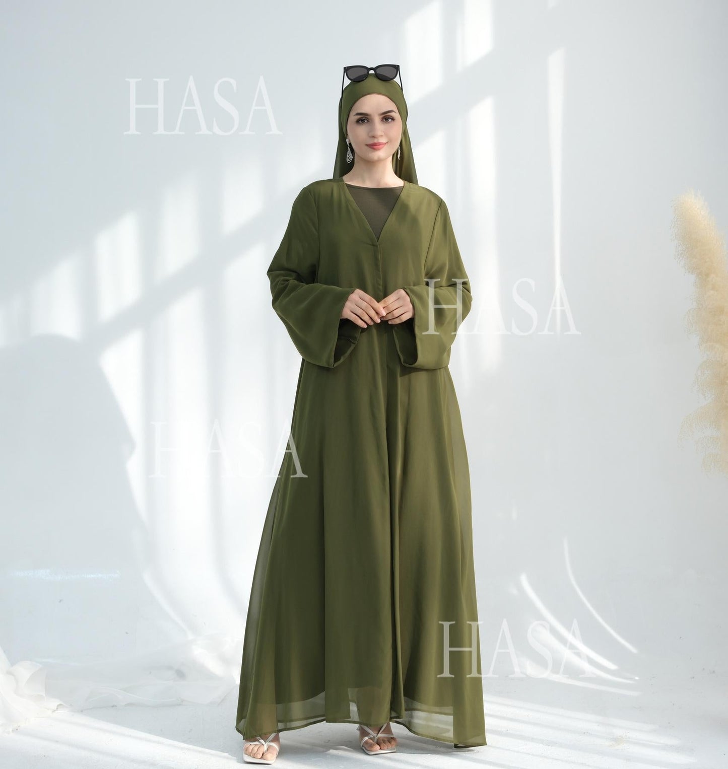 LUMAYA6513 Double-layered sleeve chiffon cardigan two-piece robe abaya (headscarf not included)