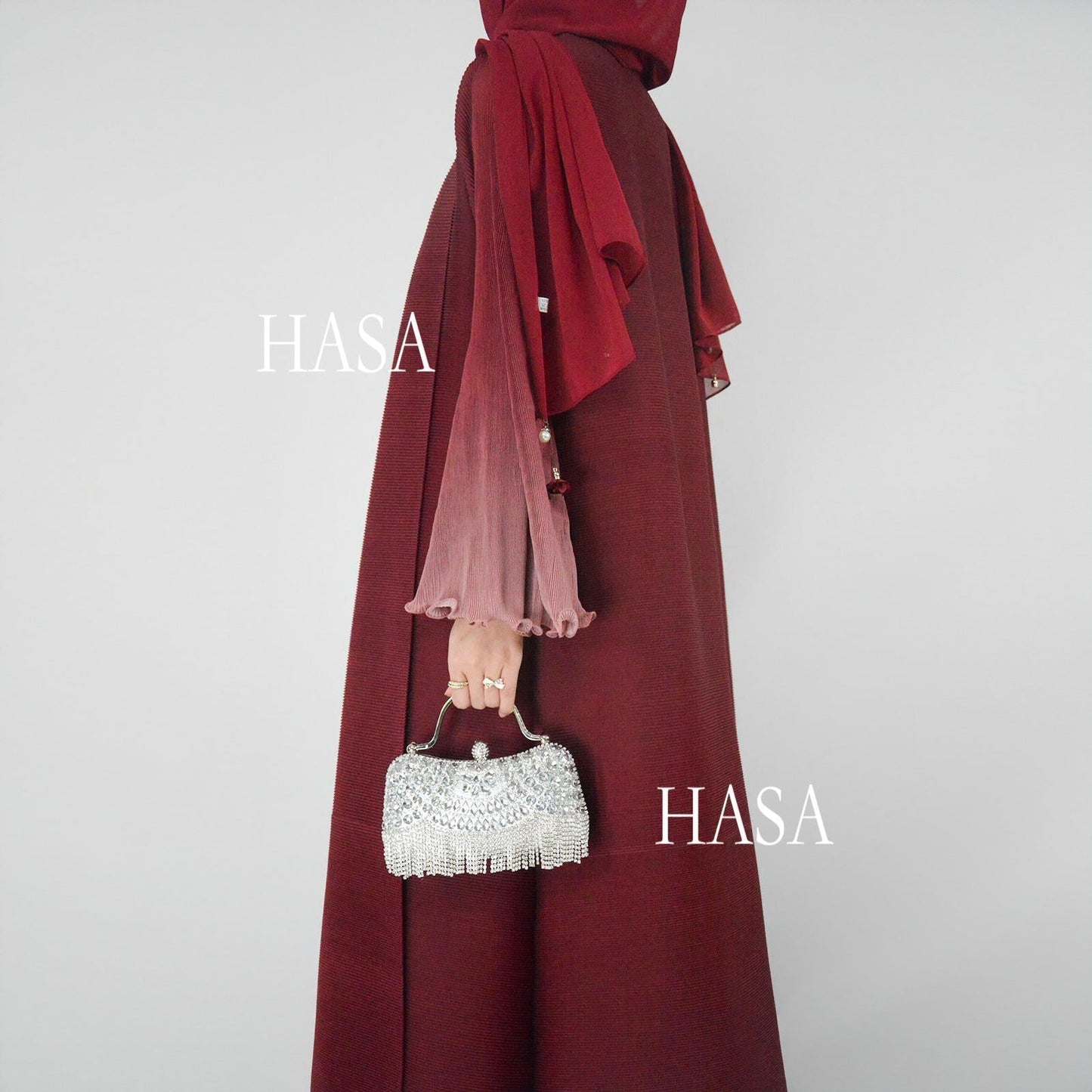 LUMAYA6360 Summer Ombré Gradient Abaya with Pleats and Fluted Bell Cuffs