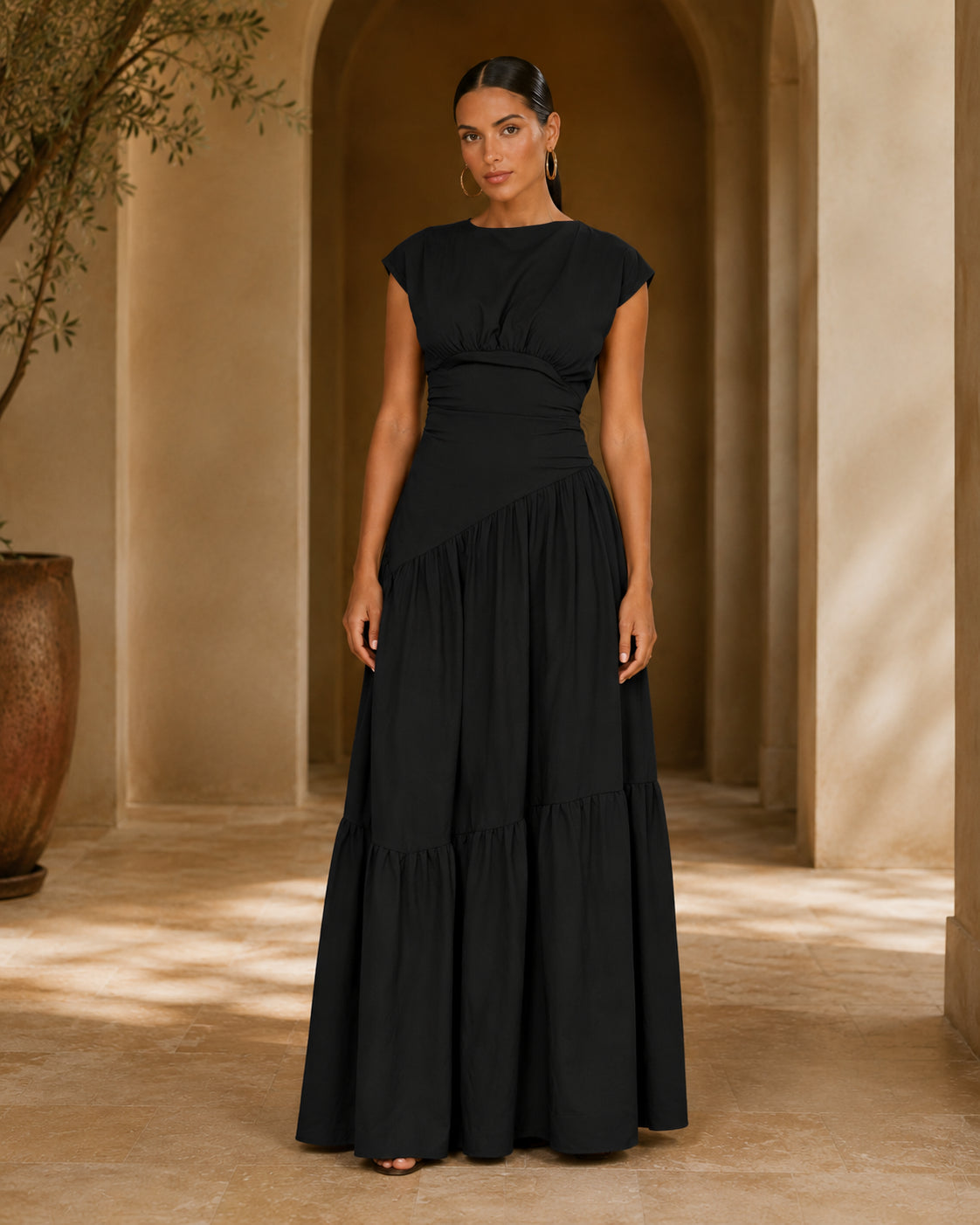 LM1641 Women's Sleeveless Pleated Loose Fit Maxi Dress
