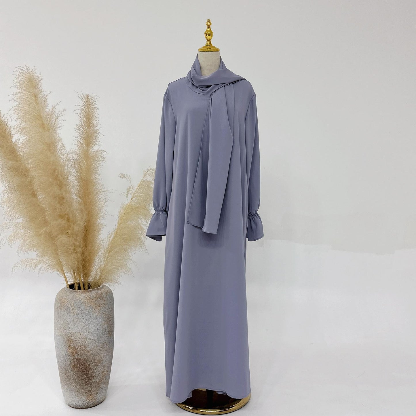 LUMAYA LM1173 Solid Color Hooded Abaya with Side Pocket