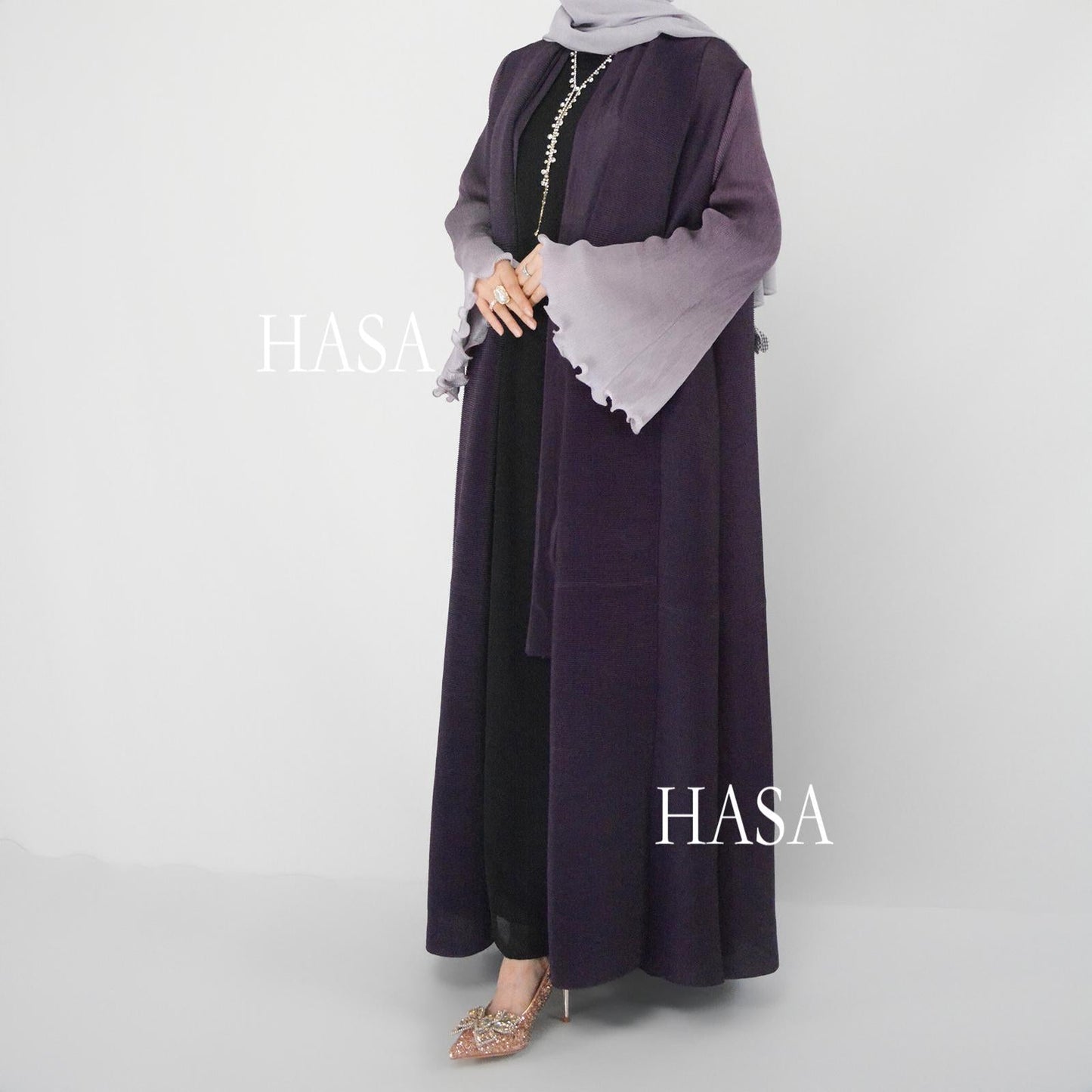 LUMAYA6360 Summer Ombré Gradient Abaya with Pleats and Fluted Bell Cuffs