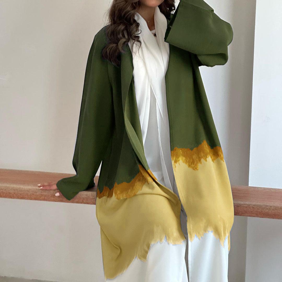 LUMAYA LM1096 Muslim Tie-dyed Cloak Cardigan Dress Abaya