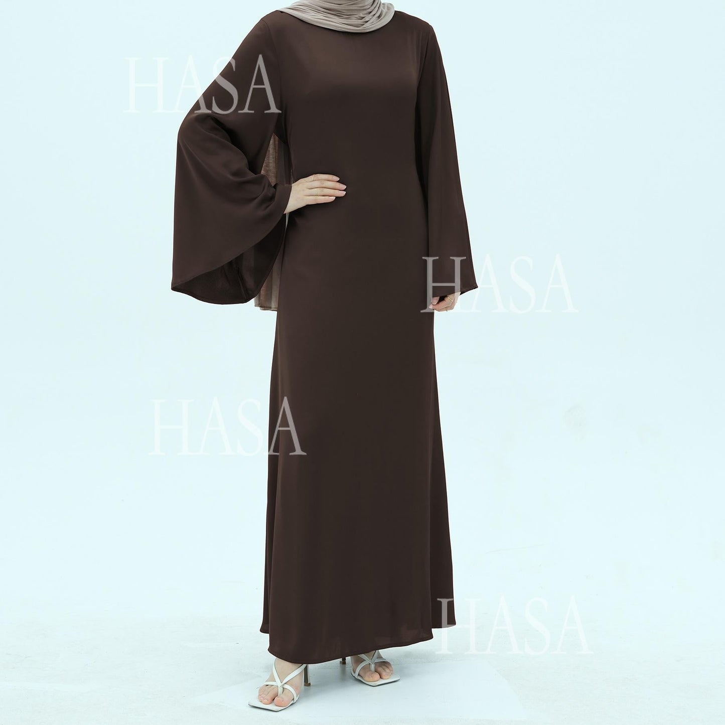 LUMAYA6478 Simple Long Dress with Wide Sleeves, One-piece and Smooth Style