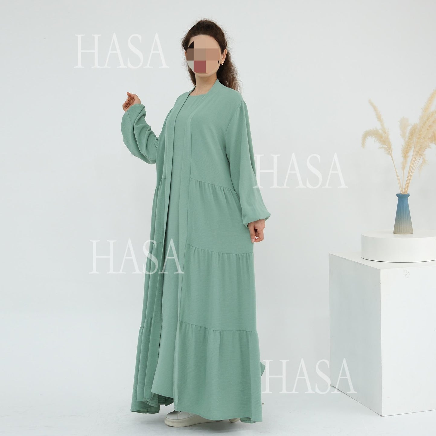 HA6559  Solid Color Loose Robe Dress Two-piece Set