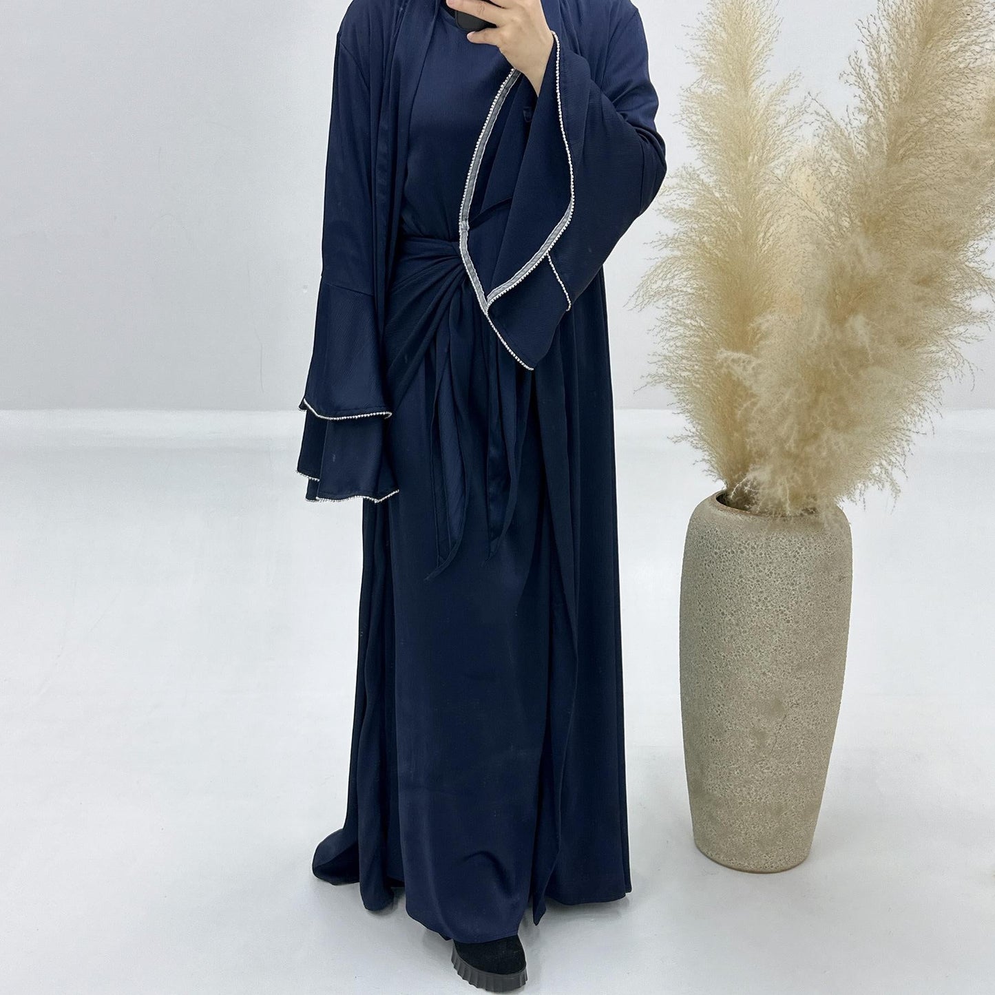 LUMAYA LM1188 3pcs Set Satin Cardigan+Inner Dress+Special Belt