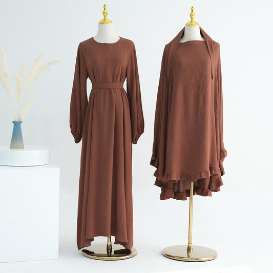 LUMAYA LM1176 2pcs Set Front Zipper and Pocket Abaya with Khimar