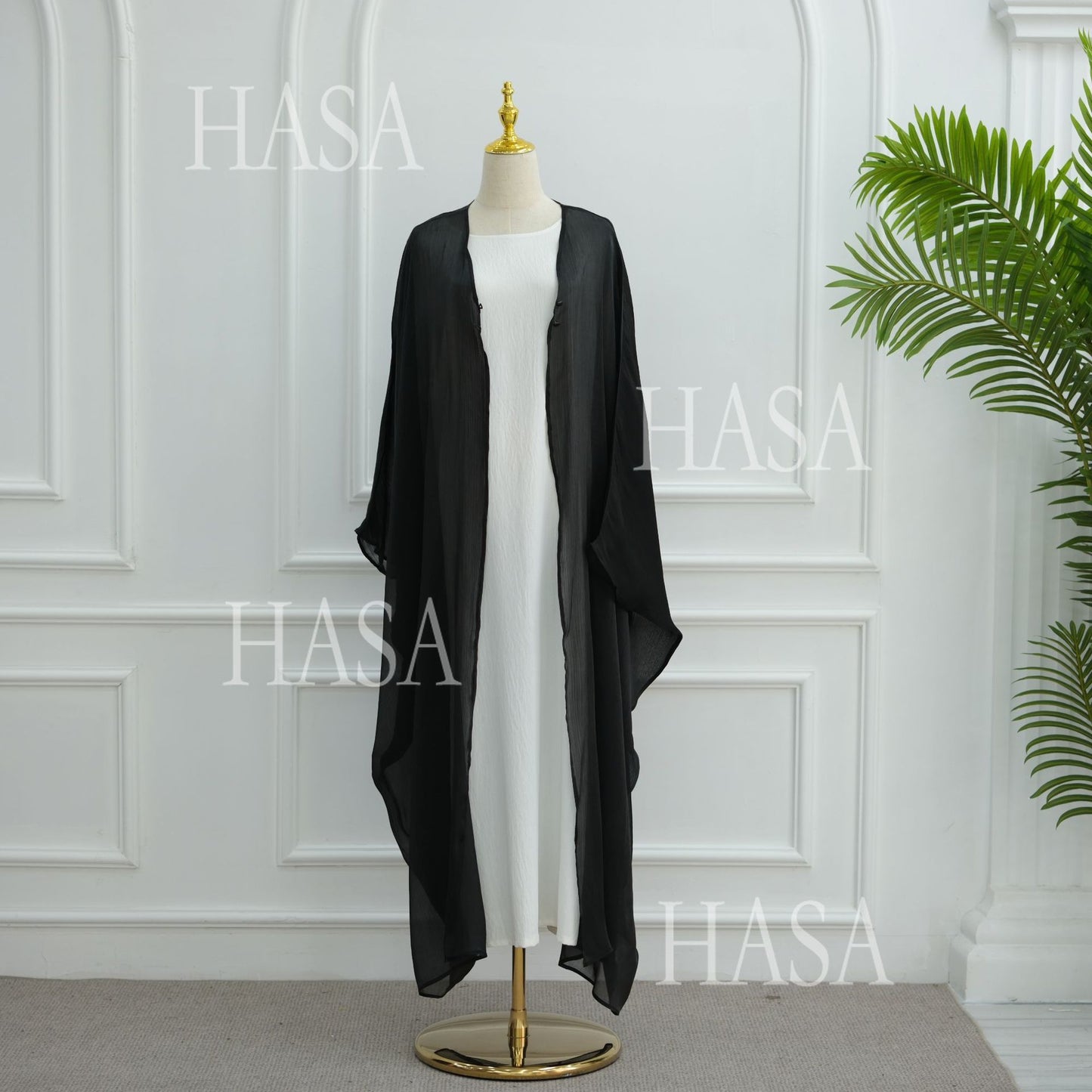 LUMAYA6534 Elegant Island Wrinkle Texture Solid Color Cardigan Robe