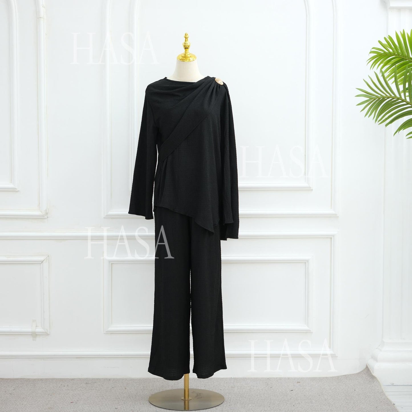 LM6568 Solid Color Design Top + Pants Two-piece Set for Daily Personality Wear