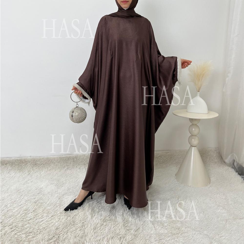 LUMAYA6496 Simple and Elegant Bat Sleeve Beaded Robe Dress (headscarf Not Included)
