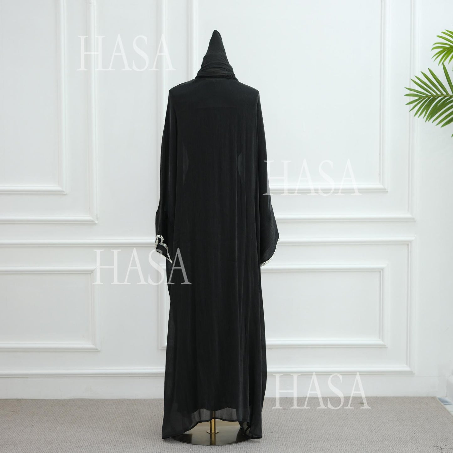 LUMAYA6553  Two-Piece Solid Abaya with Beaded Details and Matching Scarf Option