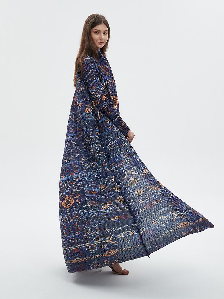 LUMAYA6717 Midnight Tapestry  Blue Printed Abaya with Artistic Motifs