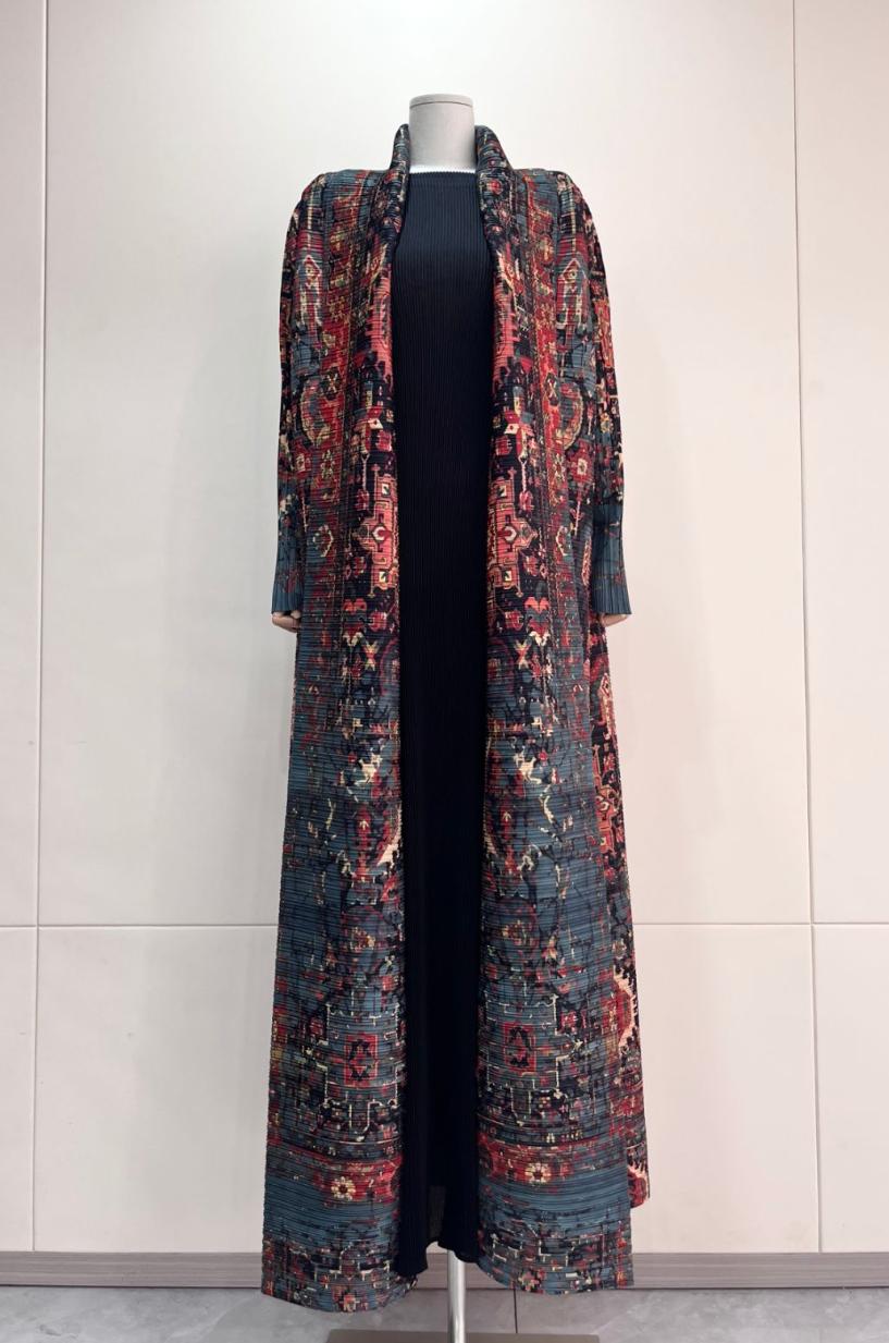 LUMAYA5837 Intricately patterned, long open-front coat (with belt)