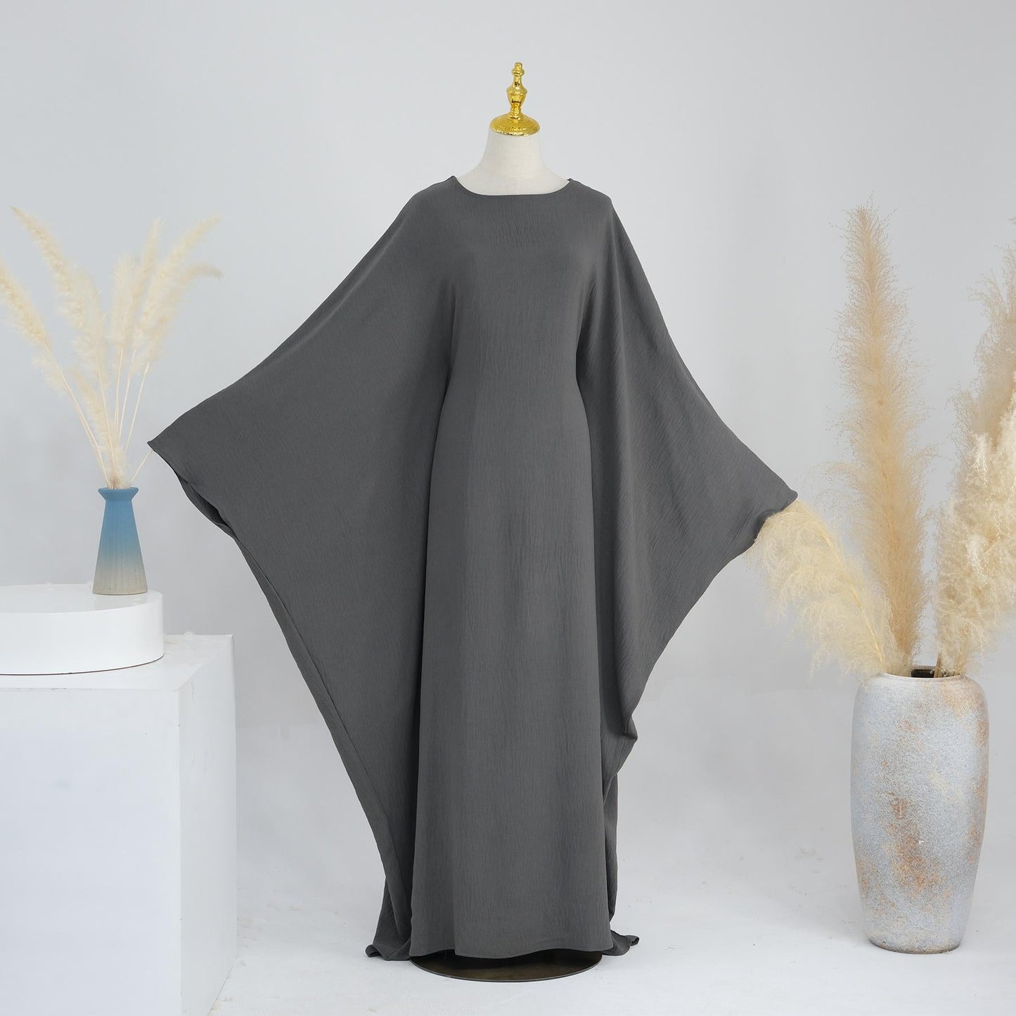 LUMAYA LUMAYA0997 Crepe Kaftan with Built-in Belt Waist Bat Sleeves Dress