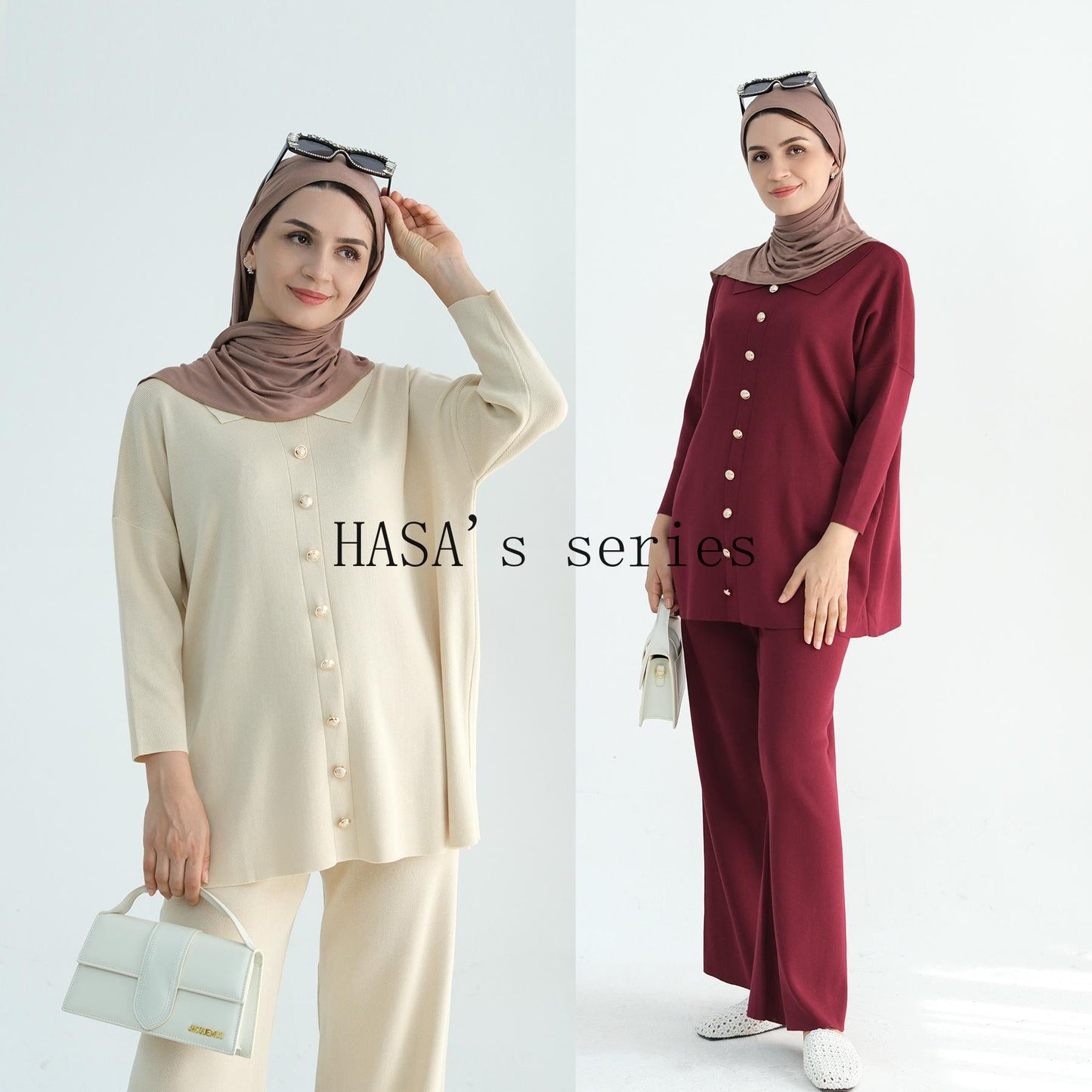 LUMAYA5100 Simple and stylish knitted two-piece set, featuring a thickened long-sleeved top and wide-leg pants.