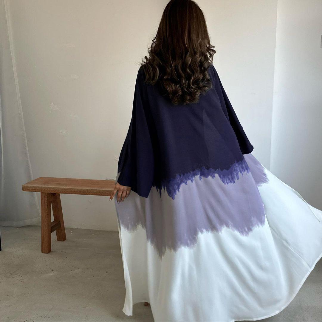 LUMAYA LM1096 Muslim Tie-dyed Cloak Cardigan Dress Abaya